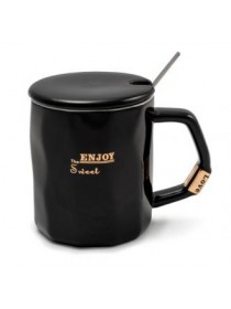 Кружка с крышкой и ложкой "Waves" черная (345 мл)